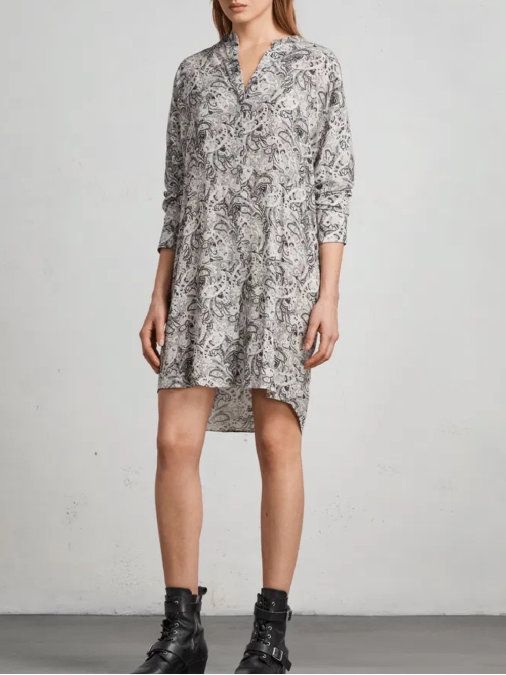 All Saints Cayla Paisley Shirt Dress Black White Size Extra Small